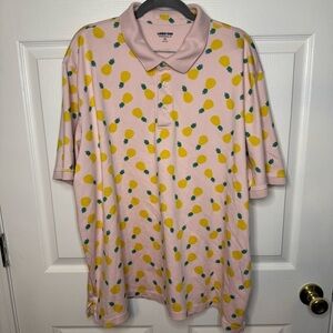 Lands End Mens Pink Traditional Fit Polo Shirt with Pineapple Print Size XXL GUC